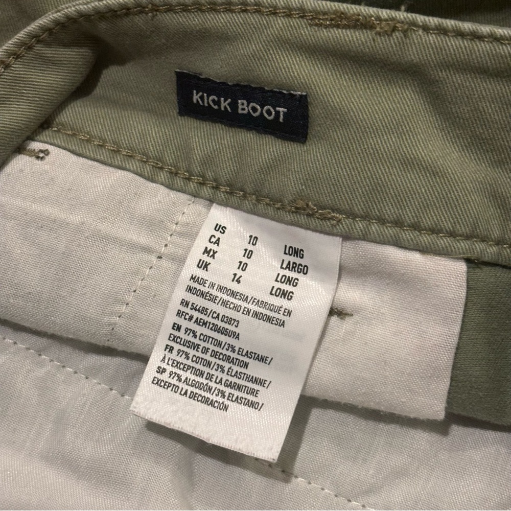 American Eagle Green Kick Boot Stretch Pants Size 10 Tall - Picture 4 of 10